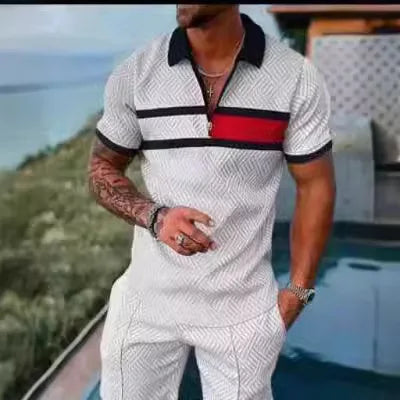 2026 Summer Men Matching Set Short Sleeve Polo Shirt Shorts Breathable Vacation Sports 2 Piece Outfits Men's Short Suit Set