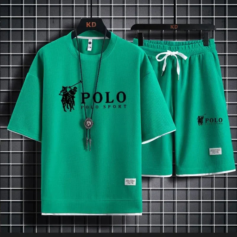 2026 Summer Men's 2-Piece Set, Breathable Short Sleeve T-shirt & Sports Shorts, Fashionable Fitness & Jogging Outfit