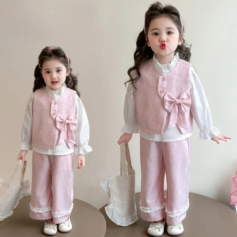 Girls Clothing Sets Fashion Children Vest +Shirts+Pants Three-piece Set Kids Princess Suit  Spring Autumn 2025 New