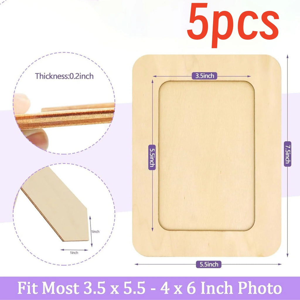 5 Pieces DIY Wooden Picture Frames Unfinished Solid Wood Photo Picture Frames Wooden Picture Frame Crafts DIY Painting Birthday