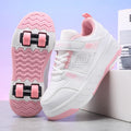 Kids Roller Skate Shoes 4 Wheels Hook Loop Strap Deformation Sneakers Breathable Outdoor Skating Shoes Boys Girls Size 29-40