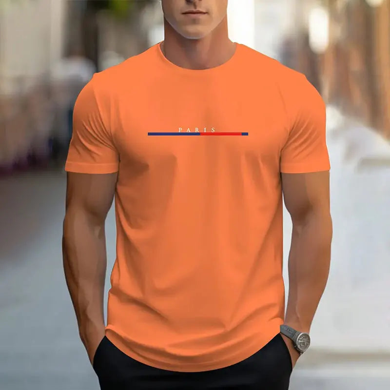 New Summer Simple Printing Short-Sleeved Men's Round Neck Large Size T-Shirt Tops Casual Breathable Mens Street Photography Tops