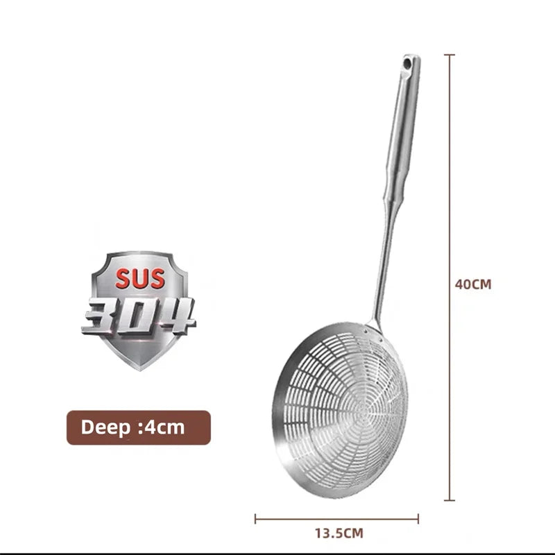 3 Sizes Round 304 Stainless Steel Strainer with Long Handle Kitchen Sieves Scoop Hot Pot Oil Filter Colander Cooking Tools
