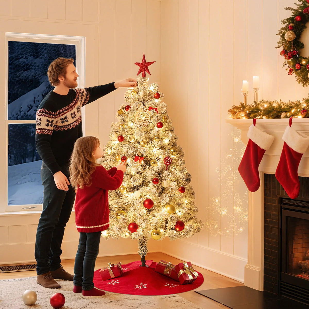 Prelit Artificial Christmas Tree with Dual Color LED Lights, Collapsible Metal Stand, Easy to Assemble, Easy to Assemble, for Indoor Winter Holiday Decoration