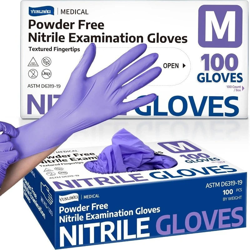 Disposable Gloves Purple Nitrile Medical Exam Gloves 100pcs Powder Free Latex Free Rubber Gloves for Cleaning Food Tattoo Salon