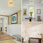 23/30cm Rattan Ceiling Light Fixtures Boho Chandeliers Lights Cream White/Beige/Black semi Flush Mount Ceiling Lamps for hallway