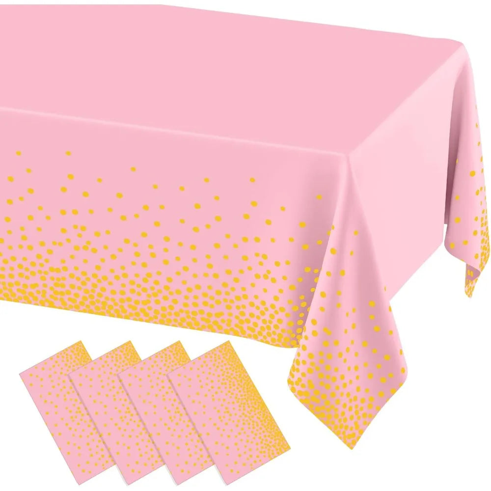 5pcs Plastic Dot Disposable Table Cloth for Parties,Plastic Tablecloth,Golden Dots Table Covers for Picnic,Birthday,Party
