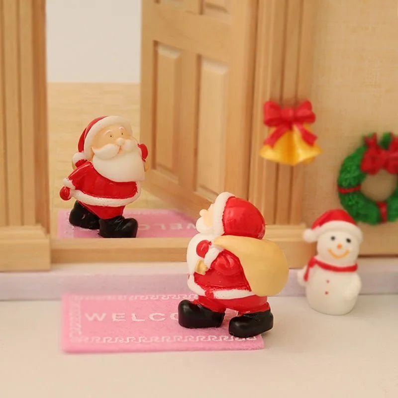 4pcs Santa Claus Sled Resin Small Ornaments Home Decoration Dolls Office Desktop DIY Model Accessories Children's Christmas Gift