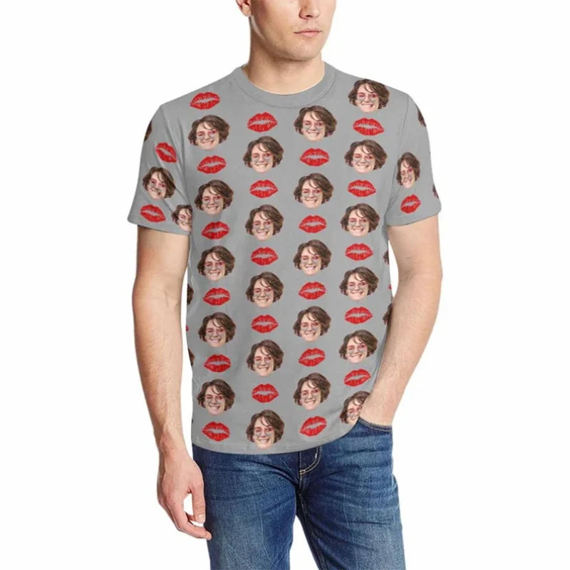 Custom Face T-shirts For Men Full Print Personalized Diy Face Photo Tshirt Custom Picture Short Sleeve Round Neck Tee Shirt