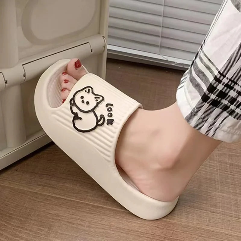 2023 Summer Women Slippers Bath Thick Platform Non-Slip Home Cat Cartoon Flip Flops Beach Sandals Ladies Slides Indoor Outdoor