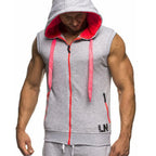 Men's Tank Top Summer Men's Clothing Casual Solid Sleeveless Tank Tops Hooded Zipper Men's Vest Bodybuilding Sportswear M-XXXL