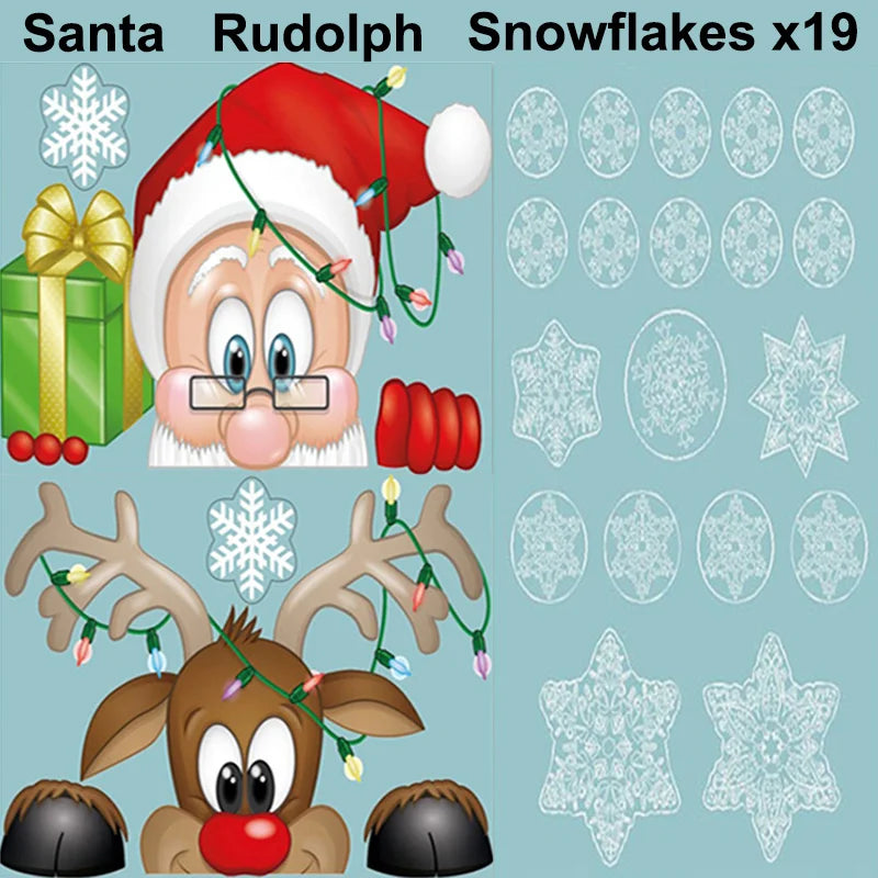 Christmas Window Cling Stickers Santa Claus Reindeer Snowflake Gift Box Window Decals for Xmas Home Shop Glass Door Window Decor