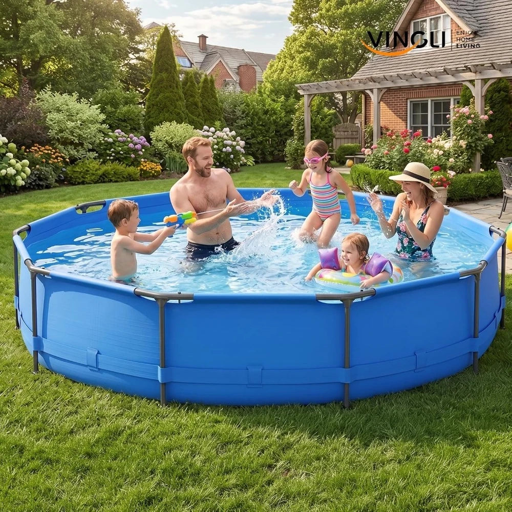 Round Above Ground Swimming Pool 12FT x 30IN Metal Frame Outdoor Portable Water Pool for Adults Family Friends Backyard