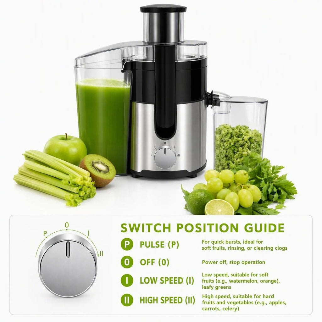 Centrifugal Juicer, 3 Inch Wide Chute 97% High Yield Juicer Machine 3 Inch LARGE FEED CHUTE: Supports Whole Fruit and Vegetable Direct Feeding Without Pre-Cutting, Cuts down Your Preparation Time Significantly. 97% HIGH JUICE