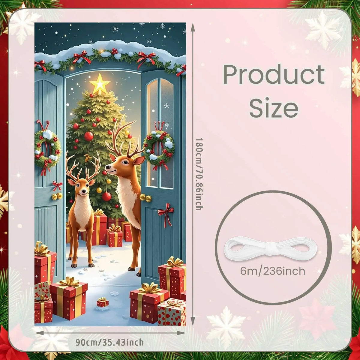 Christmas Door Cover Decorations Santa Claus Send Gift Background Banner for Indoor Outdoor Home Porch Holiday Decor Supplies
