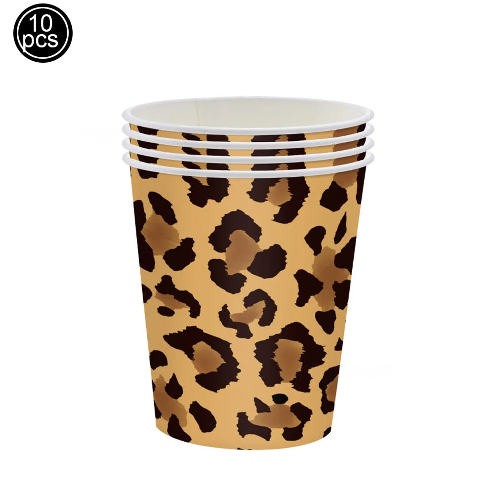 Leopard Print Paper Plates Cups Napkins Disposable Tableware Safari Jungle Animals Happy Birthday Party Supplies Baby Shower Set