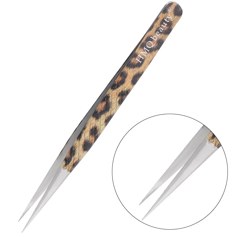 1Pcs Leopard Lash Tweezers Stainless Steel Superhard Tweezer 3D Volume Accurate Anti-Static Eyelash Extension Clip
