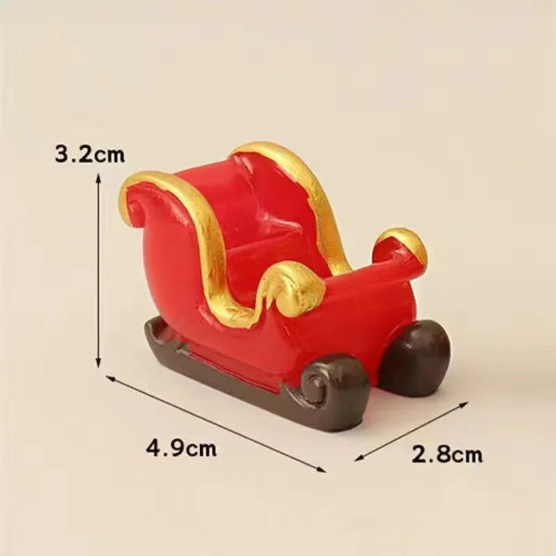 4pcs Santa Claus Sled Resin Small Ornaments Home Decoration Dolls Office Desktop DIY Model Accessories Children's Christmas Gift