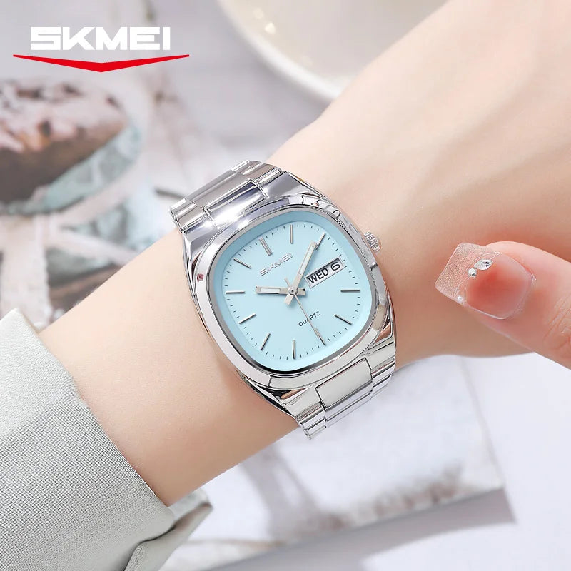 SKMEI 2420 New Women's Business Steel Clock Fashion Quartz Calendar Week Women's Luxury Watch Casual Men's Watch Dress часы