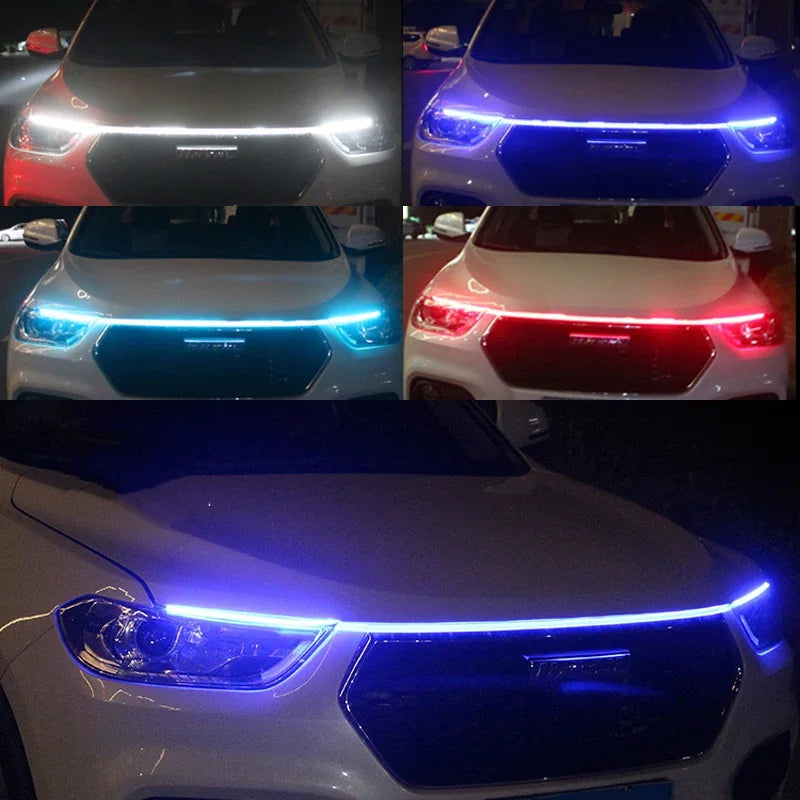 LED  Car Daytime Running Light DRL With Turn Signal Lamp Car Hood Decorative Light Strip With Start Scan Meteor Dynamic 12V New