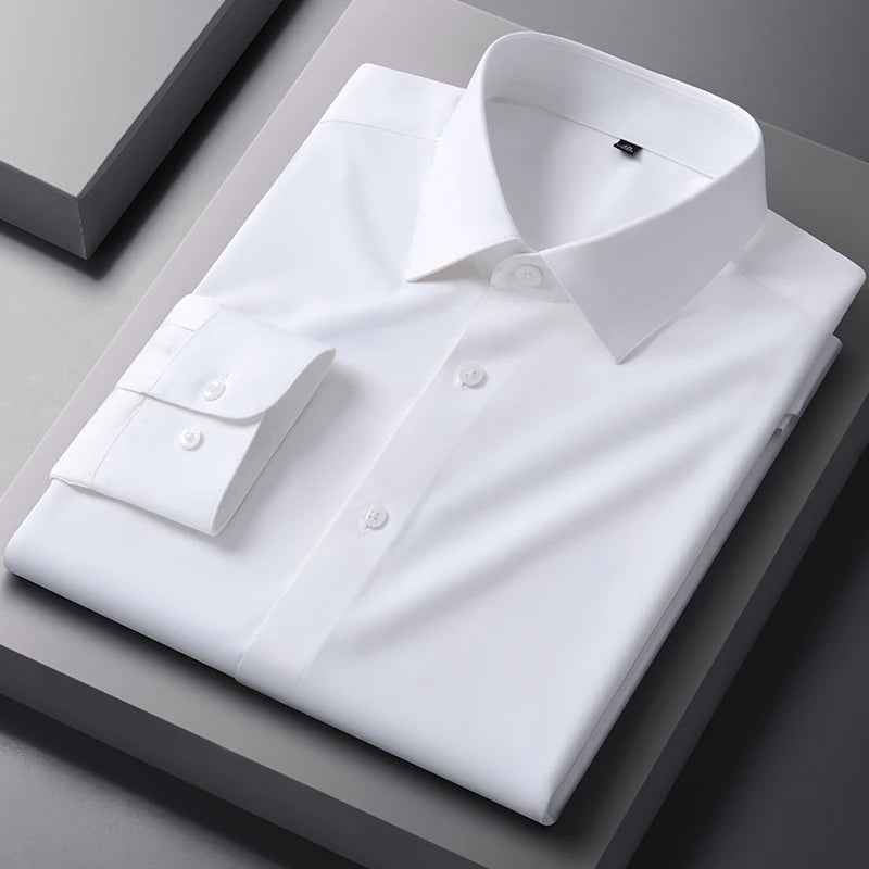 Spring Autumn Men Long Sleeve Shirts Business Casual Wrinkle Resistant Solid Color Formal Dress Slim Fit Work Social Shirt S-8XL