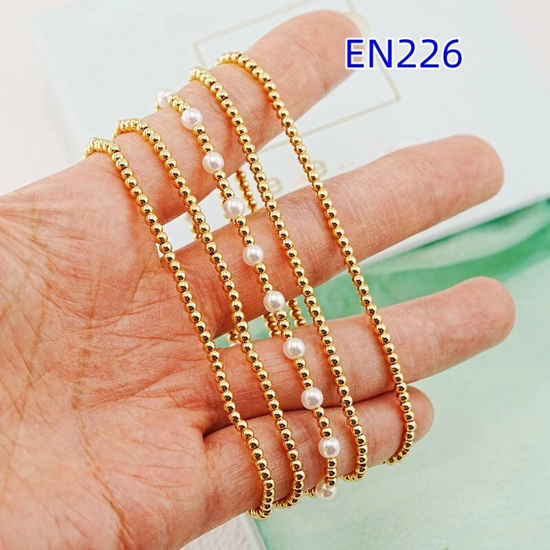 VKVVA Fashion Jewelry Gold-Plated Beaded Faux Pearl 5pcs Layered Stretch Bracelet Set for Women Birthday Gifts, Unique Gift