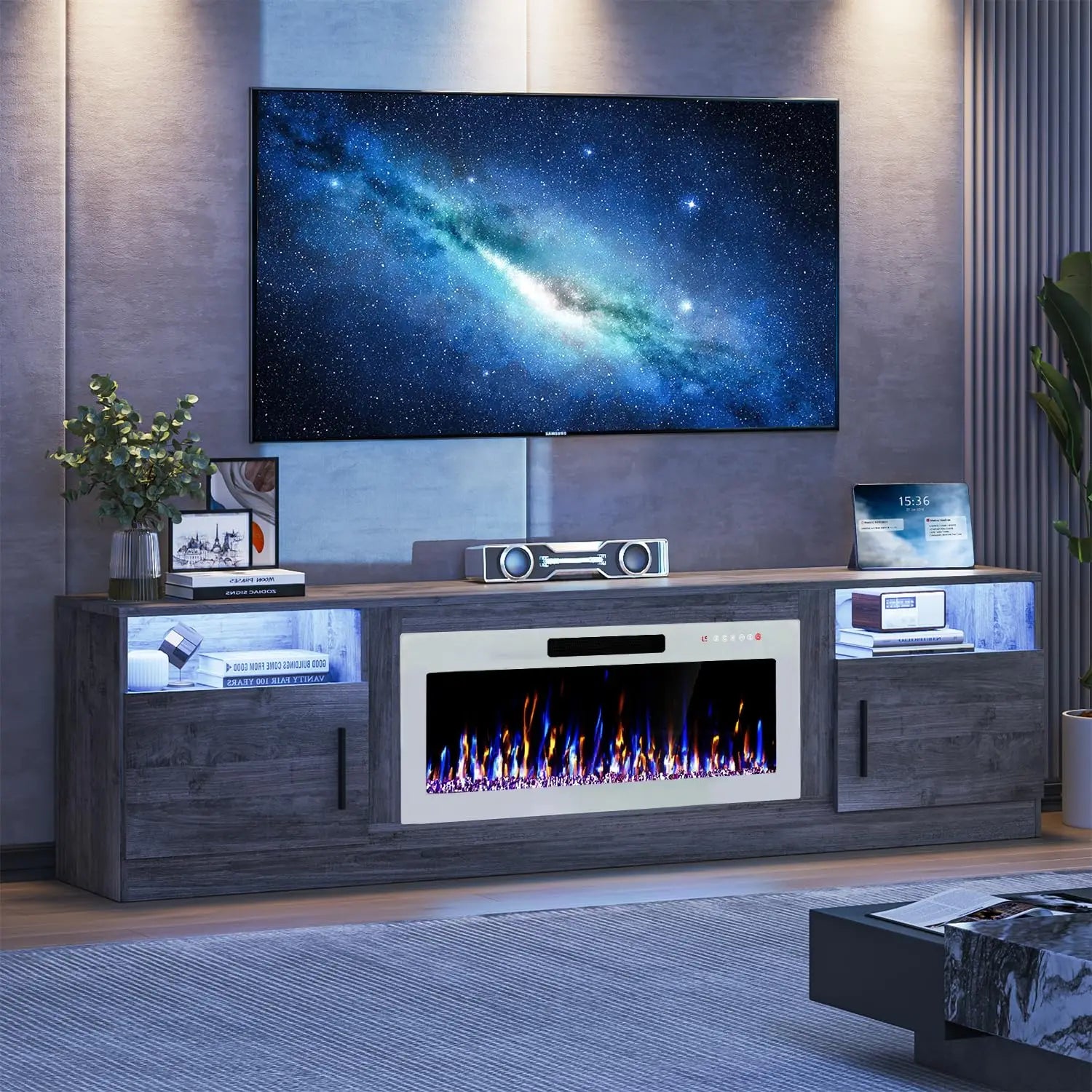 VITESSE Fireplace with TV Stand 36" inch Electric Fireplace Up to 80" TVs, LED Light Entertainment Center, 70" Modern Wood High