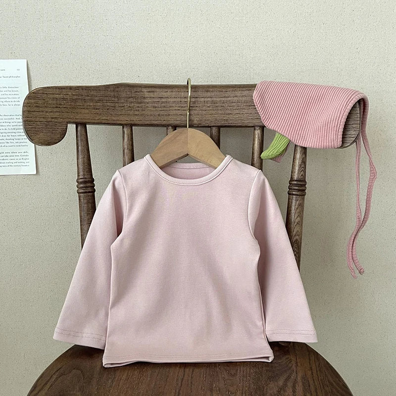 2026 Spring Newborn Baby Boys Girls Cotton T-shirt Clothes Toddler Crewneck Long Sleeve Solid Casual Autumn Tops Tees 3-36Months