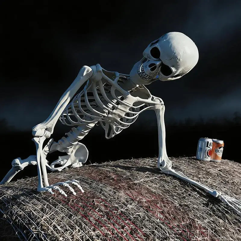 Posable Halloween Human Skeleton Prop Lifelike Skull Bones Scary Decoration for Haunted House Theme Party Cosplay Event Decor