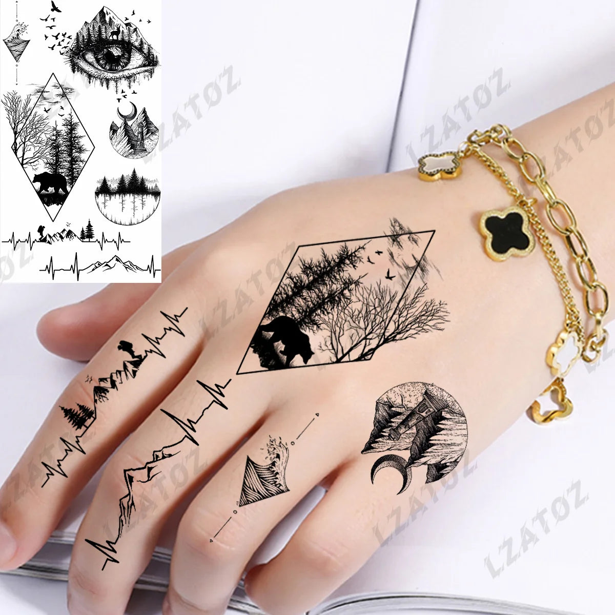 Realistic Eye Flower Temporary Tattoos For Woman Adults Rose Butterfly Tiny Fake Tattoo Sticker 3D Finger Waterproof Tatoos