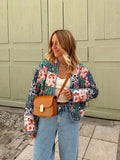 2025 New Autumn Vintage Print Patchwork Cotton Woman Coats Casual Loose Full Sleeve Short Jackets Winter Female Outerwear