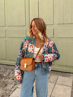 2025 New Autumn Vintage Print Patchwork Cotton Woman Coats Casual Loose Full Sleeve Short Jackets Winter Female Outerwear