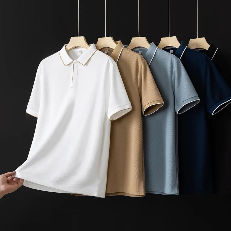 2026 New Men's Business Casual Short Sleeved Shirt Solid Color Polo Shirt Fashionable Breathable Comfortable Versatile Top