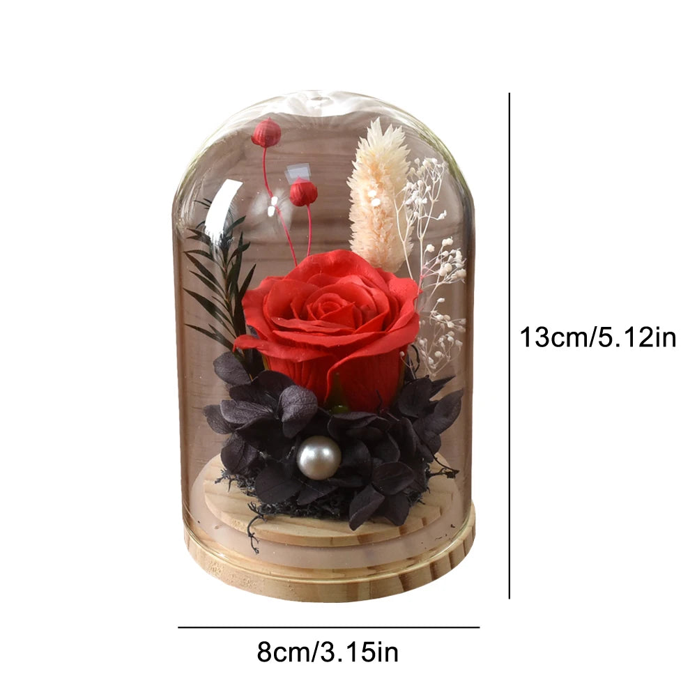 Little Artificial Rose Flowers Valentine's Day Flower Gift to Girlfriend Mother's Glass Dome Bell Jar at Valentine's Day Wedding