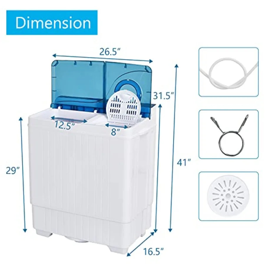Portable washing machine for apartment RV use, blue plastic twin tub with 26 lbs total capacity 18 lbs washer + 8 lbs spinner,c