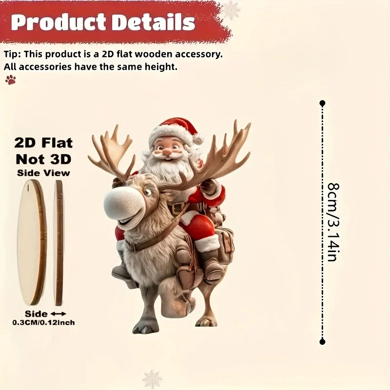 12-Piece Santa Claus Wooden Hanging Ornaments Set—Perfect for Christmas Trees and Holiday Home Decorations, 2D Flat Christmas-Themed Santa Claus Gift-Delivery Style