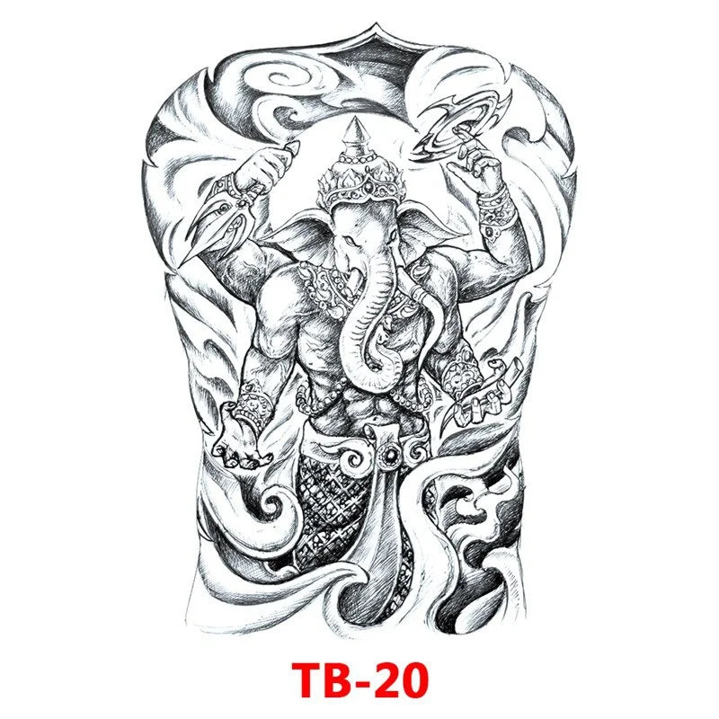 Waterproof Large Full Back Chest Tattoo Big Tattoo Stickers Fish Wolf Tiger Dragon Fairy Temporary Flash Tattoos Cool Men Women