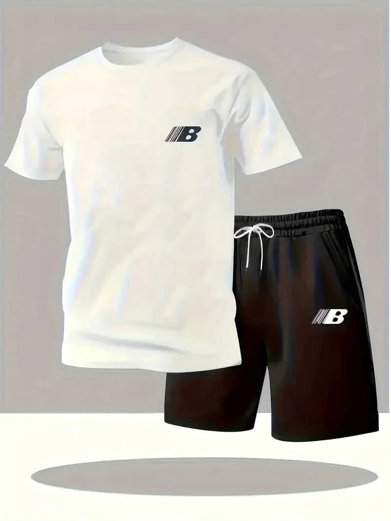 Sports Style Men's Summer Breathable Sportswear Short Sleeved T-shirt+shorts, Lightweight and Comfortable Casual 2-piece Set
