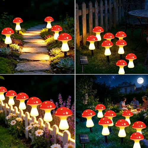 LED Fairy Mushroom Solar Lawn Lights Waterproof 8modes Garden Solar Ground Light String for Courtyard Street Patio Path Decor
