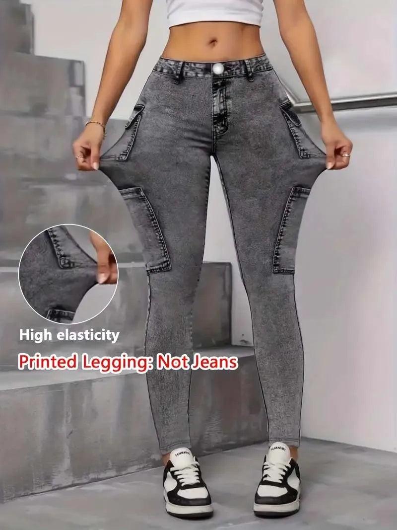 Printed Leggings, Non-Denim Fabric, High Waist Tummy Control Skinny Long Pants, High-Stretch Breathable Seamless Yoga Pants