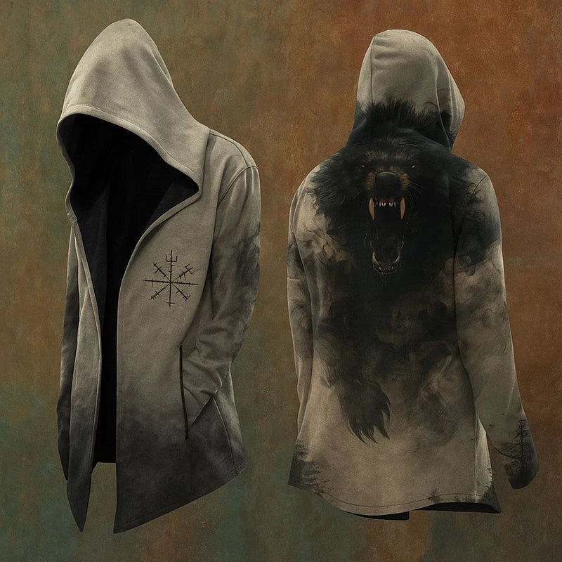 Vintage Goth Printed Hooded Coats Mens Fall Winter New Casual Loose Long Sleeve Long Cardigan Tops Men Fashionable Jacket Coat
