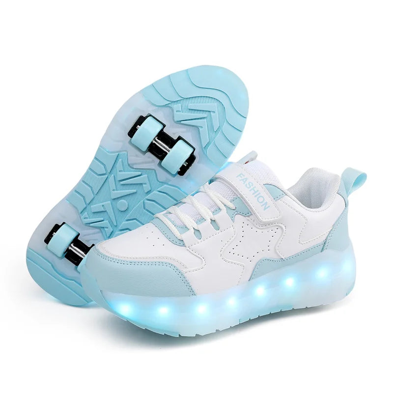Kid Led Sneakers USB Charging Luminous Shoes Outdoor Sport Roller Skates Children Four Wheels Boys Girls Casual Shoes Glowing