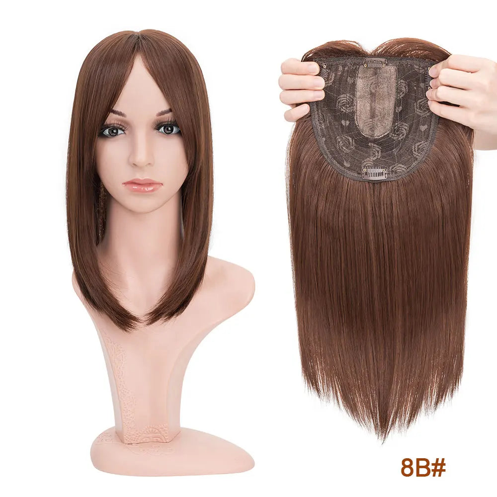 Benehair 14'' Striaght Hair Toppers with Side Bangs for Women Synthetic Hairpieces Adding Hair Volume Topper Clip Hair Extension