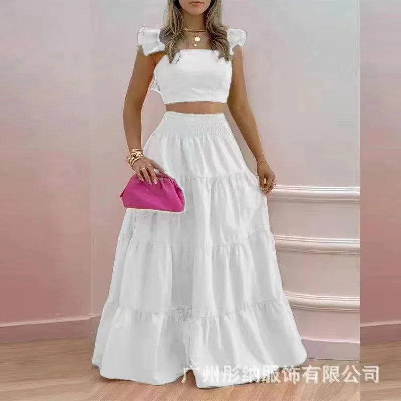 Skirt Y2k Two Piece Set Womans Clothing New 2026 Spring/Summer Elegant Sexy Collage Sleeveless Top and Longuette Suits Female