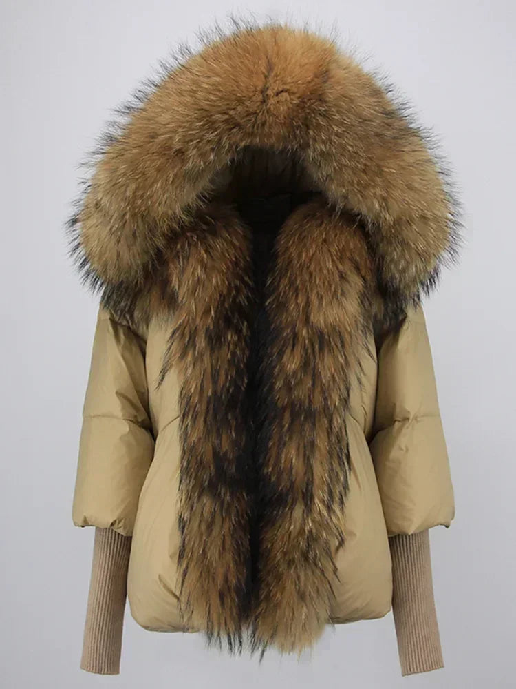 2024 Winter Puffer Jacket Women Real Fox Fur Collar Hooded Natural Thick Warm Loose Oversize Duck Down Coat Streetwear Outerwear