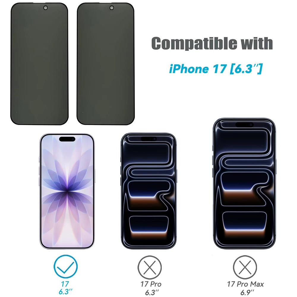 2 Pack Matte Privacy Screen Protector for iPhone 17 6.3 Inches, Scratch Resistant Tempered Glass Film, Full Coverage