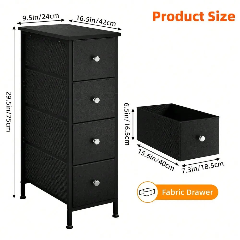 SpaceSaving Narrow Dresser Tower With 4 5 Drawers, Black Storage Chest With Sturdy Steel Frame Wood Tabletop, Versatile Organiz