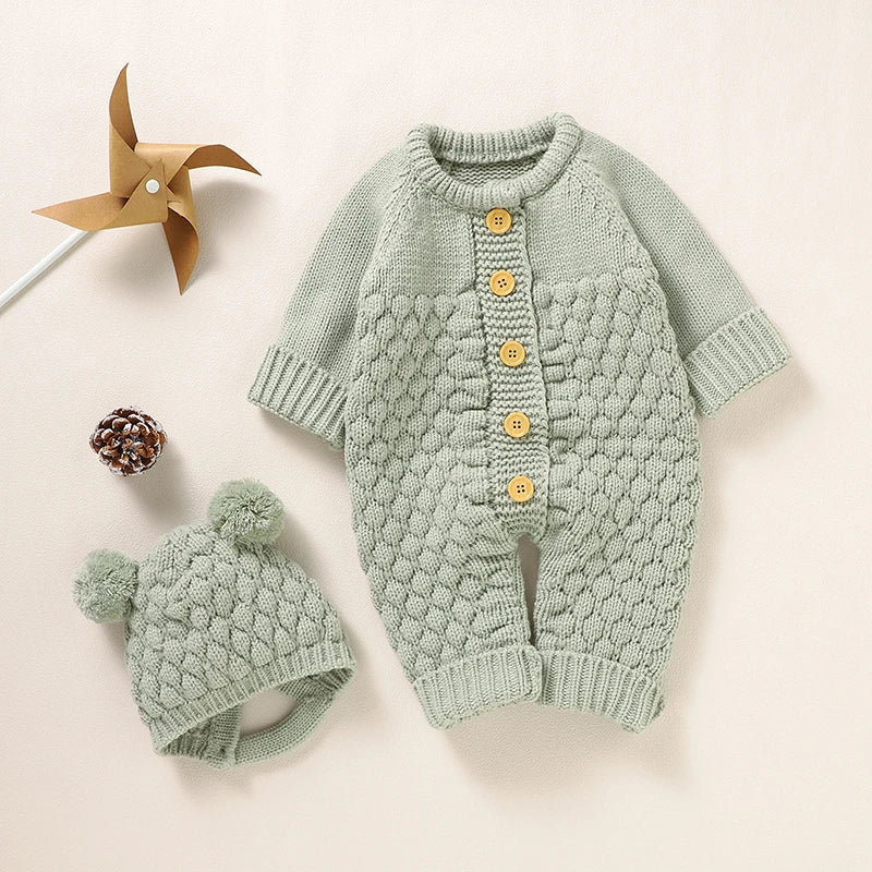 Newborn Baby Romper Shoes Gloves Set Knit Girl Boy Jumpsuit Boot Mitten Solid Toddler Infant Long Sleeve Clothing 4PC Fall 0-18M