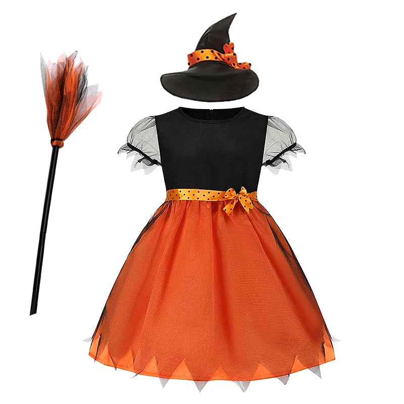 Baby Girls Halloween Witch Costume Children Cosplay Vampire Dresses Carnival Party Clothes Dress Up Clothes for Children