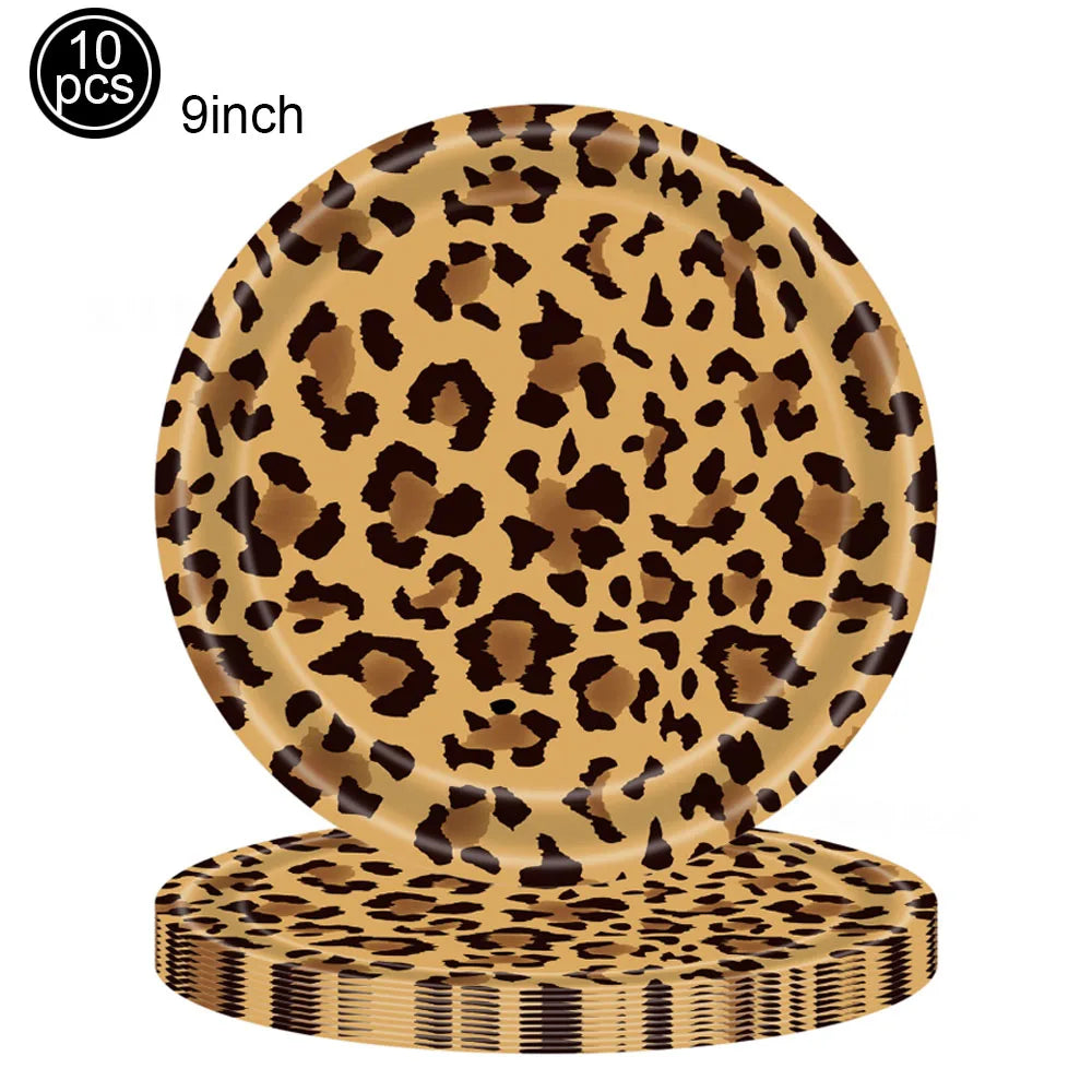 Leopard Print Paper Plates Cups Napkins Disposable Tableware Safari Jungle Animals Happy Birthday Party Supplies Baby Shower Set